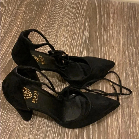 Ankle Tie Pointed Toe Black Chunky Heels Size 10 New - Picture 6 of 8